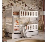 Letto a soppalco 80x180 | 90x200 cm con 2 cassetti Letto a castello con protezione anticaduta e rete a doghe, trasformabile in 2 letti per bambini, in legno massiccio bianco 80x180 cm da 3 a 12 anni