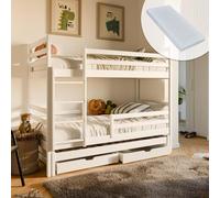 Letto a soppalco 90x200 con letto estraibile e 3 materassi Letto per bambini 2 cassetti rete a doghe protezione anticaduta trasformabile in 3 letti singoli legno massiccio in bianco | da 4 a 18 anni