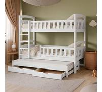 Letto a soppalco 90x200 letto per ragazzi letto a castello per 3 bambini con 2 cassetti letto per bambini trasformabile in 3 letti singoli | da 4 a 18 anni | incl. reti a doghe e 3 materassi | bianco