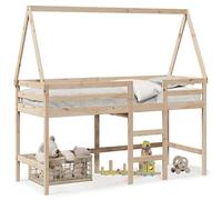 Letto a soppalco con scala e tetto in legno massello di pino 90 x 190 cm - Lettino con tetto per un sonno sicuro | Letto per ragazzi stabile con scivolo | Letto a castello salvaspazio per piccoli