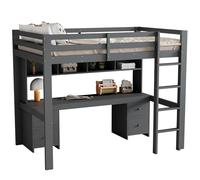 Letto a soppalco con scrivania e cassetti, in legno massello con ringhiera e scala sicura, con ripiano e piano di lavoro per camera da letto, letto multifunzione salvaspazio (grigio, 90 x 200 cm)