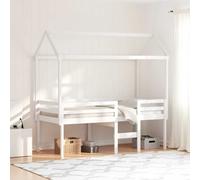 Letto a Soppalco con Tetto Bianco 90x200 cm in Legno di Pino