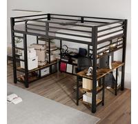 Letto a soppalco da 120 x 200 cm, con scrivania, piano d'appoggio a scala | Più spazio nella cameretta dei bambini, combinazione funzionale di spazio per dormire e lavoro, struttura robusta per un uso