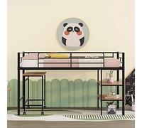 Letto a soppalco in metallo con scrivania facile da spostare e libreria a due livelli, guardrail a tutta lunghezza e supporto a doghe sulla parte superiore, senza bisogno di molle, 196,1 cm di
