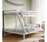 Letto a soppalco, letto a castello, letto a soppalco 90x200 | letto per bambini con letto grande 140x200 nella parte inferiore, certificato EN 747, stabile e robusto 206x147x145cm con materasso bianco