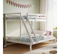 Letto a soppalco, letto a castello, letto a soppalco 90x200 | letto per bambini con letto grande 140x200cm nella parte inferiore, certificato EN 747, stabile e robusto | 206x147x145cm (LxPxH) | bianco
