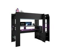 Letto a soppalco per bambini combinato LED Gamer ONLINE - 90 x 200 cm - Nero opaco - Rete inclusa - PARISOT