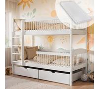 Letto a soppalco per bambini, letto a castello, letto per bambini | Incl. 2 materassi, 2 cassetti, sicuro e funzionale | Misure: 80x180, 90x190, 90x200 cm | 80x180 cm da 3 a 12 anni | Bianco