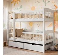 Letto a soppalco per bambini, letto a castello, letto per bambini | legno di pino massiccio, 2 cassetti, sicuro e funzionale | misure: 80x180, 90x190, 90x200 cm | 80x180 cm da 3 a 12 anni | bianco