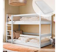 Letto a soppalco per bambini, letto a castello, letto per bambini, legno di pino massiccio, trasformabile in 2 letti e 2 materassi | misure: 80x180, 90x190, 90x200cm | 80x180cm da 3 a 12 anni | bianco