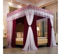 Letto a tenda， Tenda for letto a baldacchino Princess Rete a doppio strato for ragazze - Letto singolo/king size con struttura - Baldacchino for letto a baldacchino(Burgundy,150 x 200 x 200 cm)