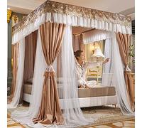 Letto a tenda， Tenda for letto a baldacchino Princess Rete a doppio strato for ragazze - Letto singolo/king size con struttura - Baldacchino for letto a baldacchino(Camel,180 x 220 x 200 cm)