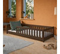 Letto a terra per bambini 90x200 cm con protezione anticaduta e rete a doghe Letto Montessori Letto a sponde Letto per bambini e ragazzi Letto singolo | Cioccolato fondente | dai 3 ai 10 anni