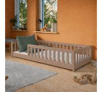 Letto a terra per bambini 90x200 cm con protezione anticaduta, materasso e rete a doghe Letto Montessori a sponde Letto per bambini o ragazzi Letto singolo | Cioccolato al latte | dai 3 ai 10 anni