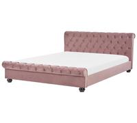 Letto ad acqua velluto rosa 180 x 200 testata trapuntata gambe nere Avallon