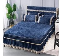 Letto Aderente Resistenti alle Rughe morbide, Gonna a Letto Trapuntato in Flanella Spessa Inverno a Letto di Corallo più in Cotone Doppio Singolo king-180 cm*200 cm (3pcs) _Navy_Blue