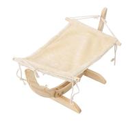 Letto Amaca per Gatti, Piccolo Cane Di Legno Letto per Gatti Rialzato, Amaca per Gatti In Legno, Letto per Animali Domestici Traspirante (Peluche corto beige)