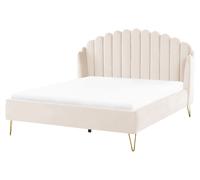 Beliani - Letto Matrimoniale Velluto Beige 160 X 200 Cm Ambillou - SPEDIZIONE GRATUITA
