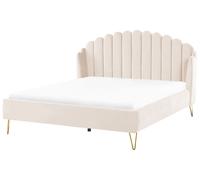Beliani Letto con rete in velluto beige 180 x 200 cm gambe in metallo testata retro capitonné