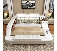 Letto Armadio a ripiani multifunzionale Stazione di ricarica USB Letti matrimoniali in pelle 180x200