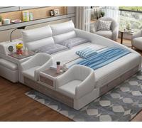 Letto Armadio a ripiani multifunzionale Stazione di ricarica USB Letti matrimoniali in pelle 180x200