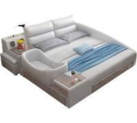 Letto Armadio a ripiani multifunzionale Stazione di ricarica USB Letti matrimoniali in pelle 180x200