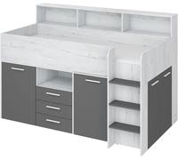 LETTO ARMADIO CASSETTIERE BAMBINI NEO cm206x120x138h BIANCO GRAPHITE