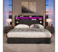 Letto baule 140 x 200 cm con rete, letto matrimoniale imbottito con illuminazione a LED e USB, letto idraulico con contenitore e testiera imbottita, letti 2 persone per adulti e adolescenti, lino