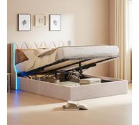 Letto baule 140 x 200 con rete a LED, letto matrimoniale imbottito con contenitore, letti matrimoniali con listelli, letti imbottiti per adulti 2 persone, velluto, senza materasso