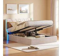 Letto baule 160 x 200 con rete a LED, letto matrimoniale imbottito con contenitore, letti matrimoniali con listelli, letti imbottiti per adulti 2 persone, velluto, senza materasso