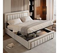 Letto baule 160 x 200 con rete, letto matrimoniale con listelli, letti imbottiti con ripostiglio, letti imbottiti con struttura per letti per adolescenti e adulti (nero, 160 x 200 cm)