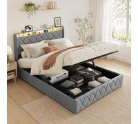 Letto baule idraulico 140 x 200 cm con LED e USB, testiera con spazio