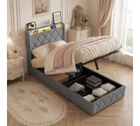 Letto baule idraulico 90 x 200 cm con LED e USB, testiera con spazio