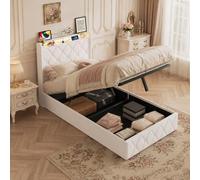 Letto baule idraulico 90 x 200 cm con LED e USB, testiera con spazio