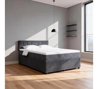 Letto box spring con materasso, grigio scuro, 160x200 cm, velluto, morbido tessuto in velluto e materasso a molle insacchettate, rete a doghe spazio per riporre oggetti per un sonno ristoratore