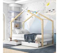 Letto capanna 90x200 cm con box a doghe in camera da letto per bambini e adolescenti per bambini bianchi (senza materasso)