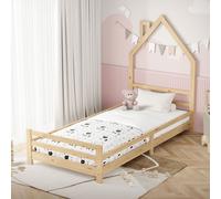 Letto casetta bambini per cameretta 90x200 cm in legno naturale con rete a doghe