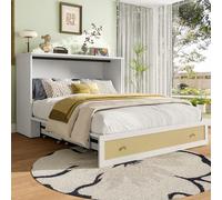 Letto chiuso 140 x 200 cm con memoria e ricarica USB, letto convertibile da parete con Shelves, Drawers, Power Outlets, Space Saving Design, (opaco Not Included) (bianco)