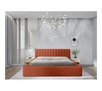 Letto con Contenitore CERVIN - Velluto Morbido Mattone Toscano - 180x200 cm - Rete sollevabile - Design Elegante