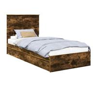 Letto con Contenitore con cassetto Rovere fumé 100 x 200 cm Storage Bed Frame with 2 Drawers Engineered Wood Platform Slatted Base Modern Minimalist Design Single Bed for Bedroom Guest Room Home
