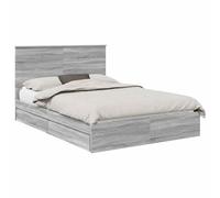 Letto con Contenitore con Testiera Grigio Sonoma 150x200 cm - King Size Bed Frame with Storage Drawers and Slatted Base, Minimalist Engineered Wood Platform Bed for Modern Bedroom, 200 kg Capacity