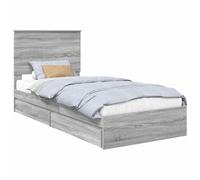 Letto con Contenitore con Testiera Grigio Sonoma 90 x 190 cm Storage Bed Frame with 2 Drawers and Headboard for Small Bedroom, Modern Minimalist Wooden Platform for Single Mattress, for Bedroom Home