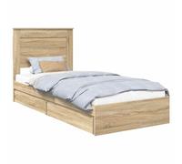 Letto con Contenitore con Testiera Rovere Sonoma 75x190 cm Storage Bed Frame with Upholstered Headboard Wooden Slats Support for Mattress Foundation No Box Spring Needed Space Saving Design