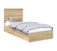Letto con Contenitore con testiera Rovere Sonoma 90 x 190 cm Single Bed Frame with Storage Drawers, Modern Minimalist Design, Engineered Wood Platform Slat Base, Easy Clean, Solution for Bedroom