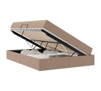 Letto con Contenitore e Materasso 2 pcs Cappuccino Pelle Queen Size Modern Storage Bed Frame with Hydraulic Storage, Faux Leather Upholstered Platform Bed with Metal Frame for Small Bedroom