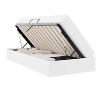 Letto Con Contenitore E Materasso 2 Pezzi Bianco Pelle Storage Bed Frame with Faux Leather Upholstery Black Metal Base, Multifunctional with Built-in Storage for Small Bedrooms, Bed with Mattress