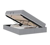 Letto con contenitore e materasso Grigio chiaro 140 x 200 cm - Queen Bed Frame with Hydraulic Storage, Upholstered Platform Bed with Medium Firm Mattress, Metal Slatted Base and Bedroom Space Saving