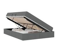 Letto con Contenitore e Materasso Grigio Scuro 140x190 cm Double Bed Frame with Hydraulic Storage, Upholstered Bed with Medium Firm Mattress, Metal Slatted Base for Compact Bedrooms, Black Finish