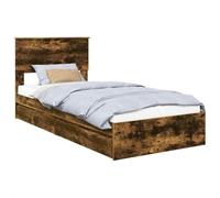 Letto con Contenitore Rovere fumé 75 x 190 cm Legno multistrato Storage Bed Frame with Drawer, Engineered Wood, Minimalist Design, Easy Assembly, for Small Bedroom and Guest Room, 193 78 x 90 cm