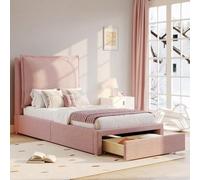 Letto con guide imbottite - con ampio spazio e testiera - Elegante atmosfera interna rosa - 90 x 200 cm